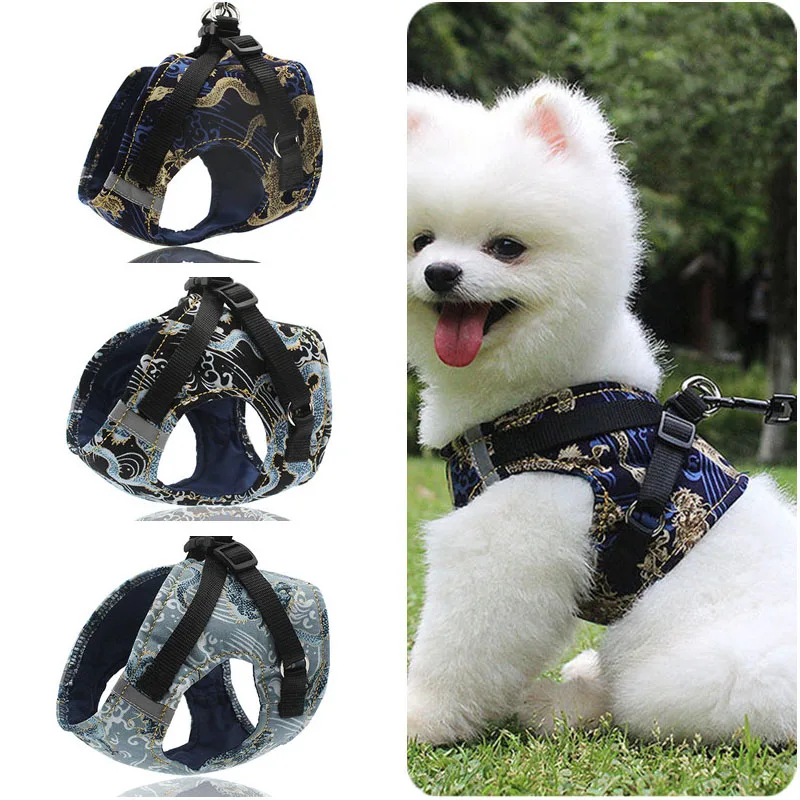 

Chinese Dragon Print Puppy Pet Cat Escape Proof Harness and Leash Reflective Adjustable Soft Vest Harness for Kitten Rabbit Dogs