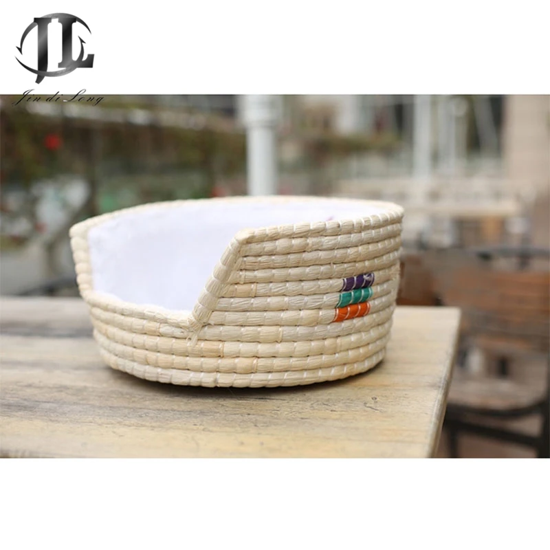 

Pet Cat Puppy Bed Hand-woven Rattan Breathable Pet Bed Cat Kennel Built-in Soft Cloth Comfortable Small Dog Cushion Bed