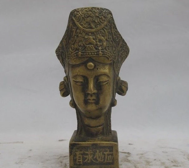 

Chinese Folk Buddhism Bronze Copper Kwan-Yin Bodhisattva Head seal signet a(5.19)