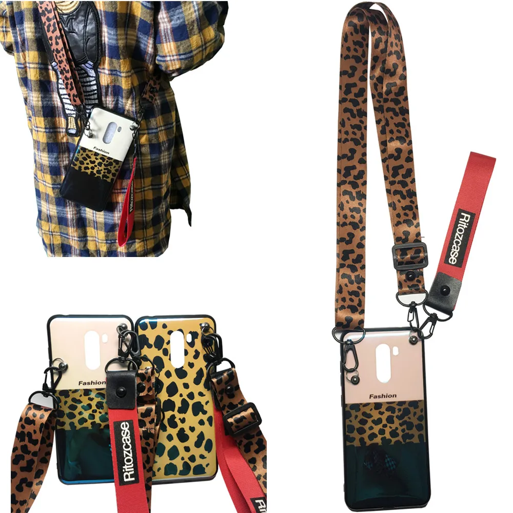 

case For Xiaomi POCOPHONE F1 case cover blue ray leopard with shoulder strap soft silicon phone bag POCO F1 Ritozcase