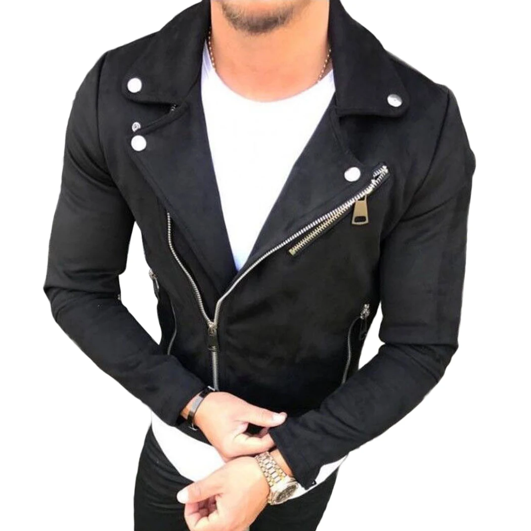 Fashion Mens Suede Leather Jackets Coats Lapel Zipper Slim