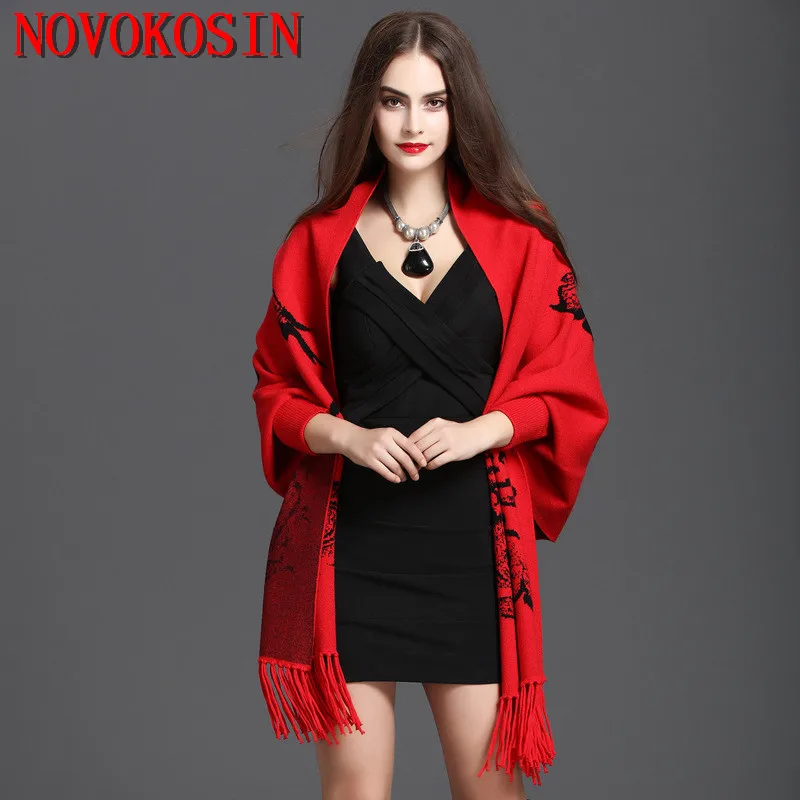 

2018 Oversize Bat Scarf Spring Faux Cashmere Pashmina Women Print Cardigan Designer Female Long Sleeves Coat Vintage Shawl