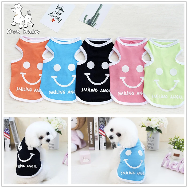 

4 Colors Cute Smiling Pet Dog Vest Shirt Summer Dog Clothes Chihuahua Yorkie Puppy T Shirts S-XXL New pet vest