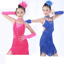 (10 комплектов) Детские костюмы для латинских танцев, юбка для латинских танцев для маленьких девочек, новая одежда с блестками и кисточками