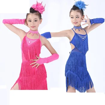 

(10 set)Children's Latin dance costumes little girls Latin dance skirt played game new clothing sequins tassel best quality