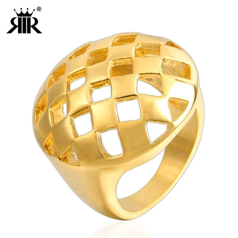 

RIR Fashion Simple Round Rings Silver And Gold Colors Stainless Steel Square Hollow For Men Women Ring Jewelry Size 6 - 9 Choose