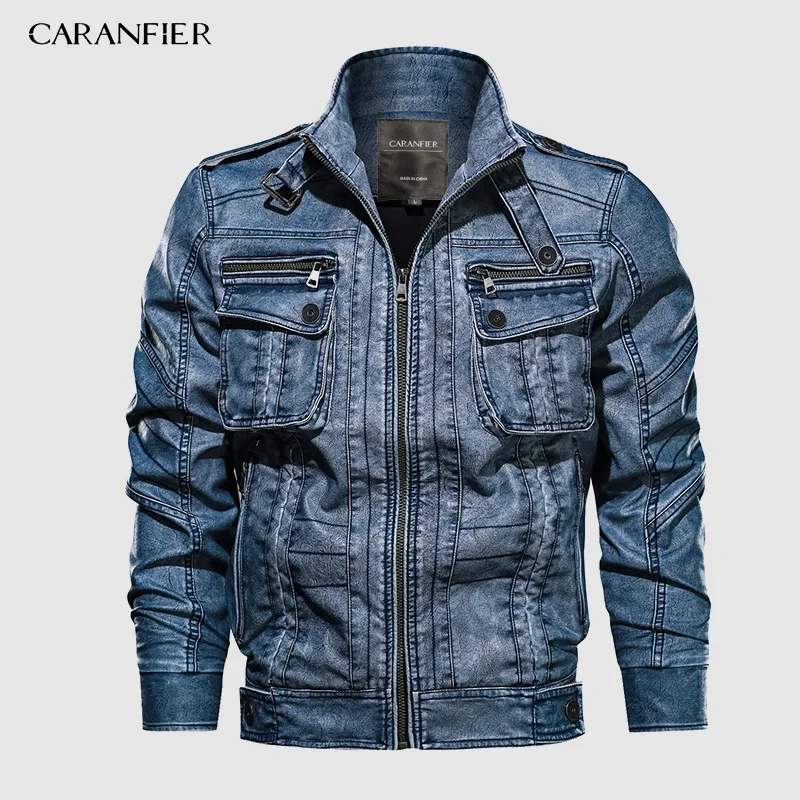 CARANFIER 6XL мужская куртка из ПУ кожи кожаная Осенняя приталенная мотоциклетная