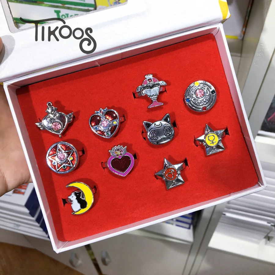

10pcs/set Fashion jewelry ring Anime Pretty Soldier Sailor Moon cat rings for Women girls Gift