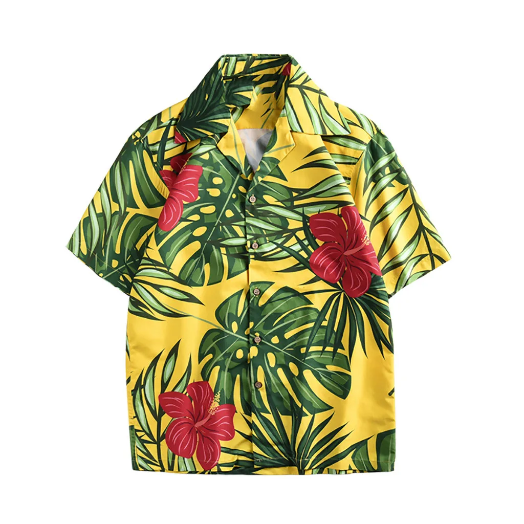 Новое поступление мужская повседневная мужская гавайская рубашка весенние и летние модные парные пляжные топы с короткими рукавами и персональным принтом - Цвет: Yellow