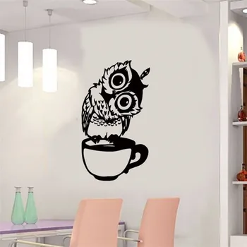 1PC Cute Cartoon Owl Cup For Kitchen Restaurant Decorative Wall Sticker Removable Waterproof Sticker