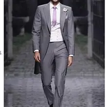 Фрак светло-серого цвета для торжественных мероприятий, свадебных торжеств, с лацканами, на одной пуговице, 2 предмета(куртка+ штаны+ галстук), Terno Masculino, выполненный на заказ, костюмы