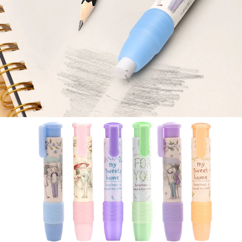 1 шт выдвижной нажмите ластик симпатичный карандаш творческий Канцелярские резиновая ручка школьные ластики принадлежности для детей