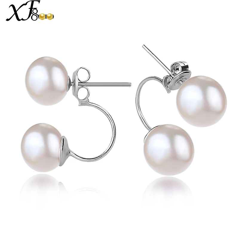

XF800 Double Pearl Earrings Fine Jewelry Natural Freshwater 925 Silver Fashion Party Wedding Gift For Women Girl E274