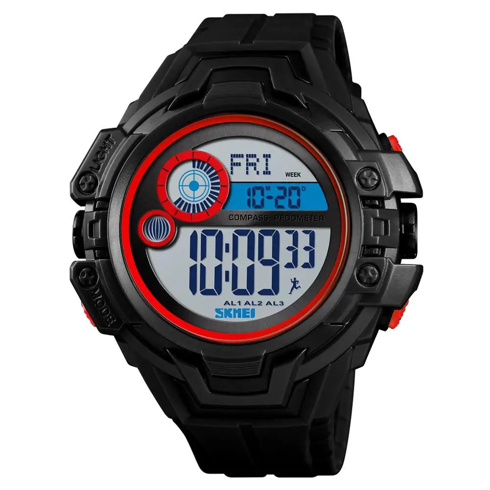 SKMEI Цифровые мужские спортивные часы, уличные цифровые часы, высотомер, обратный отсчет давления, компас, термометр, мужские наручные часы - Цвет: Красный