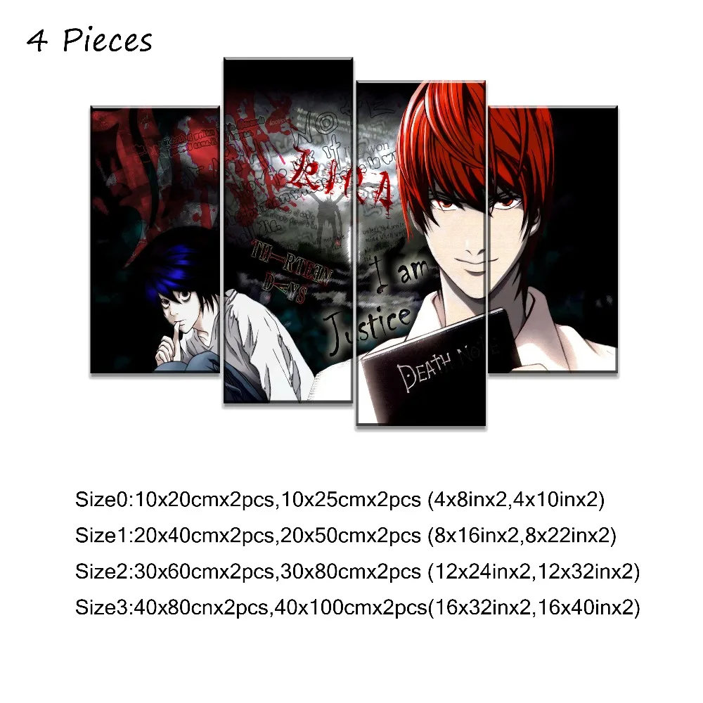 Decorative Framework Canvas Painting Modern HD Print Type Modular 4 Panel  Anime Death Note Light Yagami Vs L Poster Home Decor|Painting &  Calligraphy| - AliExpress