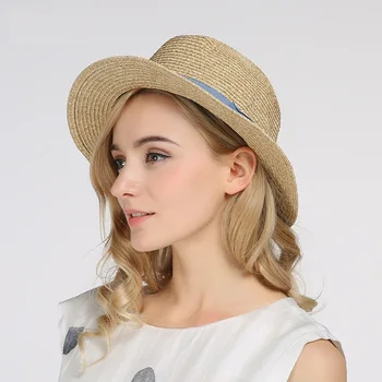 

New Arrival Lady Jazz Hat Adult Fashion Straw Sun Cap Custom Seaside Sunscreen Bowtie Straw Cap Female Beach Panama Cap B-7752