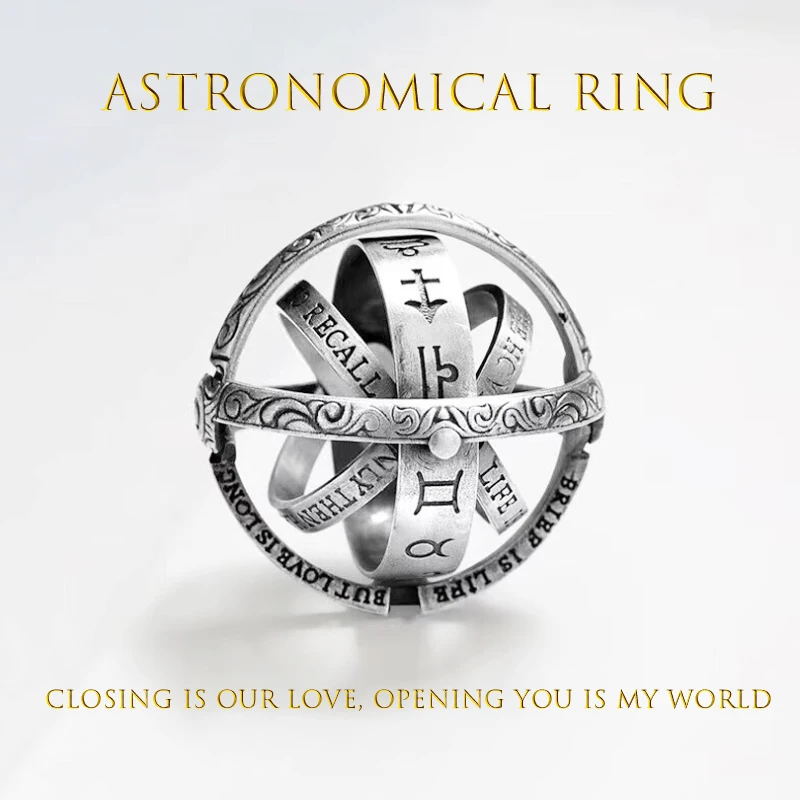 

Gold Astronomical Ring For women ball mood rings Creative Complex Rotating Cosmic letter Finger ring men fashion jewelry gifts