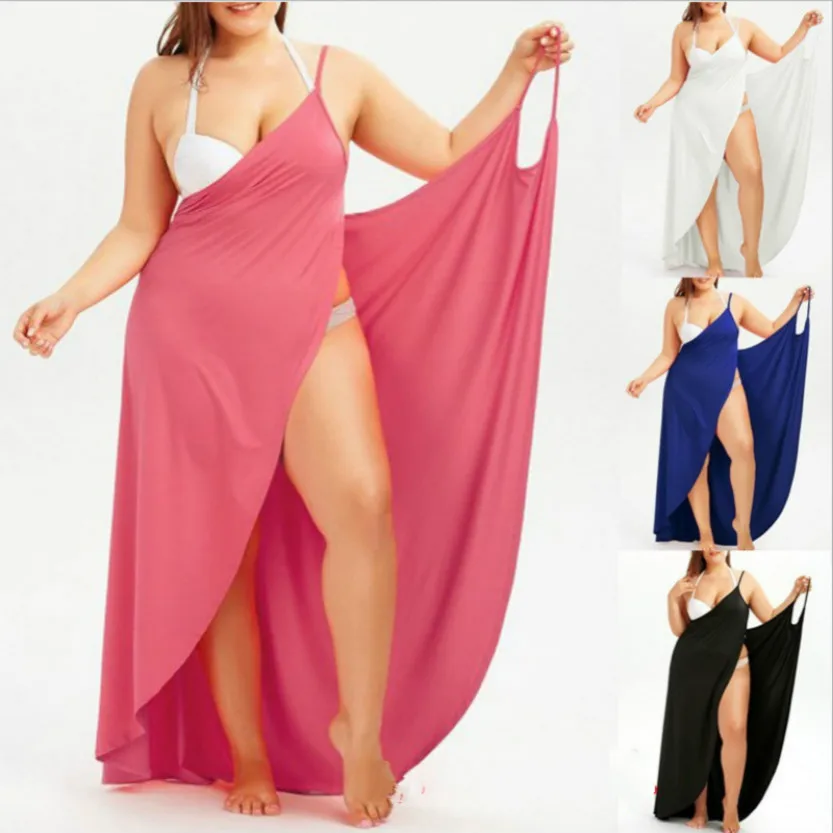 

Plus Size 2019 Sexy Backless Women Summer Dress V-neck Solid Color Nightclub Women Cover Ups Beach Dresses Vestidos Free Ship