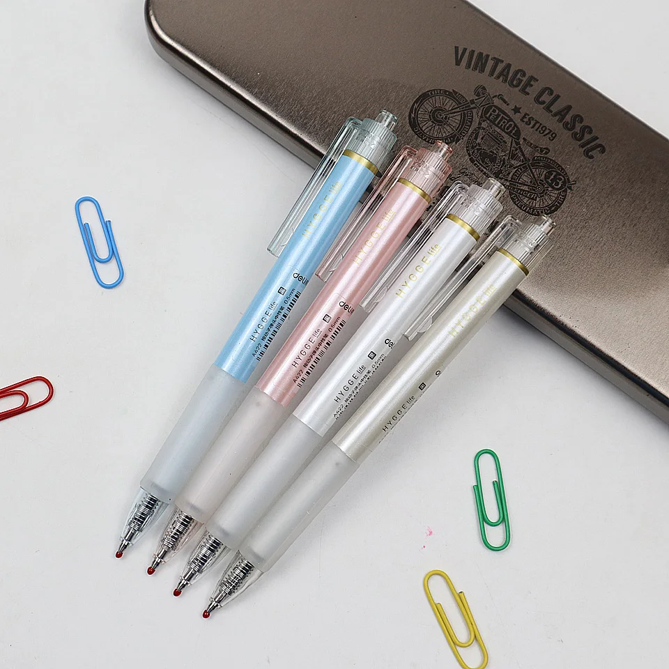 

4Pcs Plastic Push Type Gel Pen Black ink 0.5mm Good Quality Writing Smooth Neutral Pen For Student Gift School Office Stationery