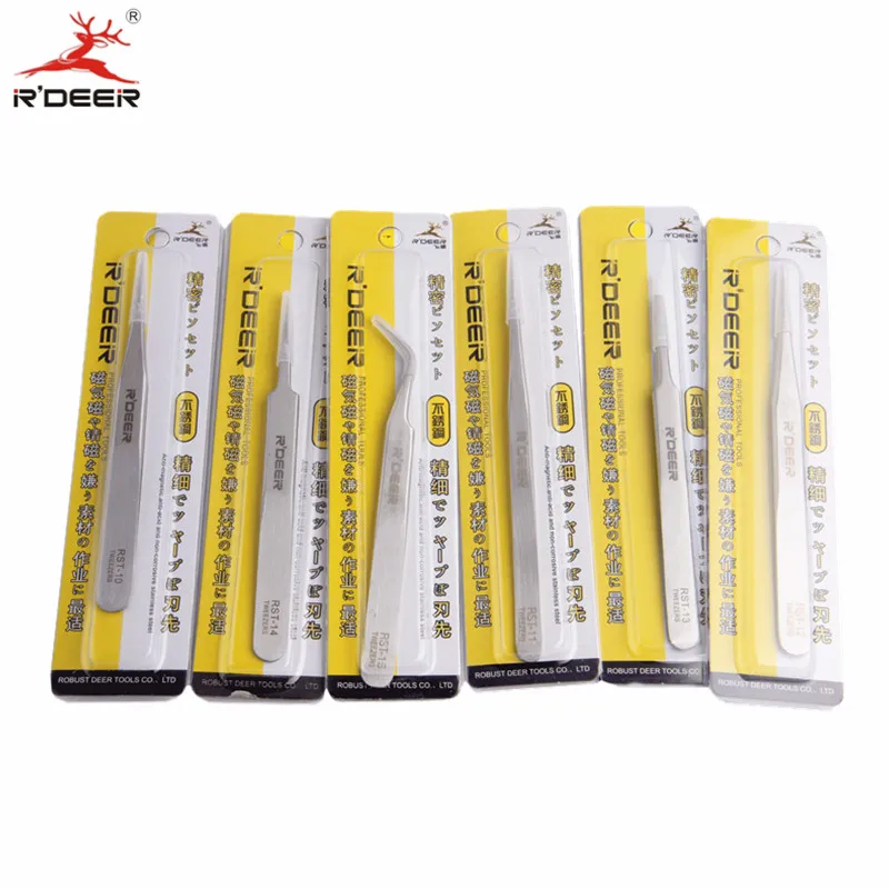 RDEER 6pcs Electronics Tweezers Set Forceps Stainless Steel Alicate Repairing Maintenance Hand Tools