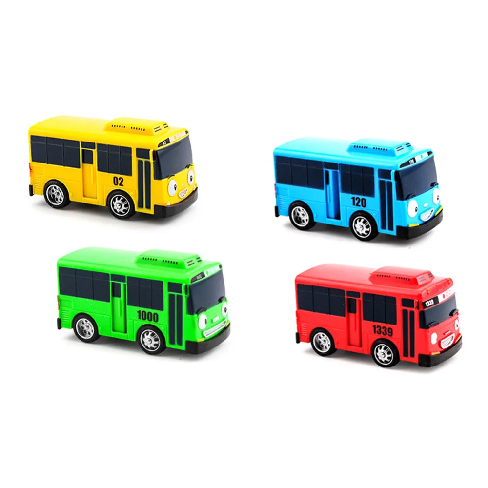 4pcs/set Kids Cartoon Mini Bus Toys Children Miniature Toys Plastic