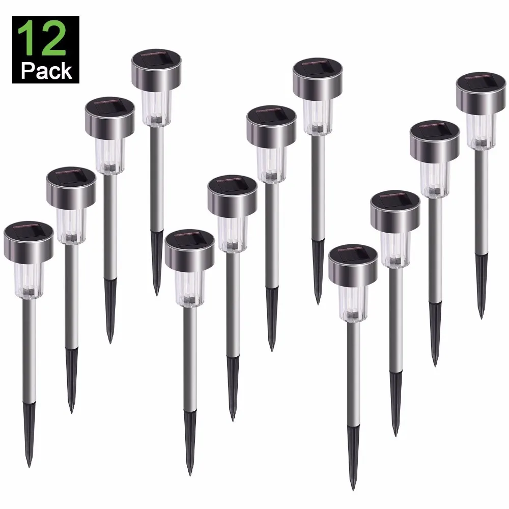 Goedkoop 12 Pack LED Solar Tuinverlichting Path Lights Wit Meerdere Kleur Rvs Led Pathway Landschap Verlichting voor Patio Yard