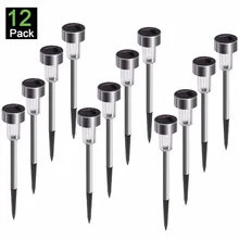 12Pack LED Solar Garden Lights Path Lights White/Multiple Color Stainless Steel Led Pathway Landscape Lighting for Patio Yard