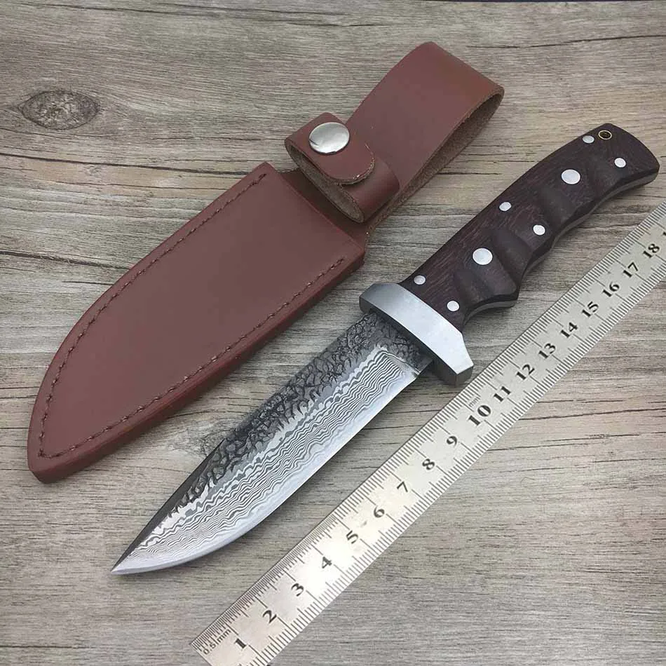 

Swayboo Manual Damascus Steel Forging Straight 62HRC Hardness Outdoor Self-defense Tactical Fixed Blade Hunting Knife
