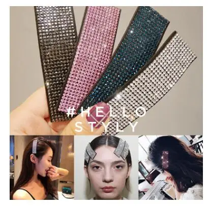 

super shiny rhinestone girl hairpin chic fashion bangs hair clips stripe wide hair clip accessories