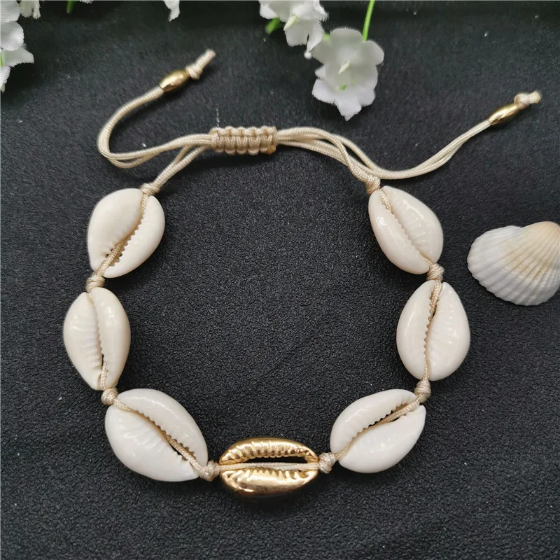 Модный ножной браслет золотистого цвета с раковиной Cowrie для женщин на ногу в
