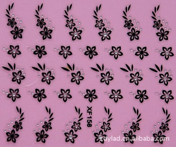 

black 3D flower design Water Transfer Nails Art Sticker decals lady women manicure tools Nail Wraps Decals XF158