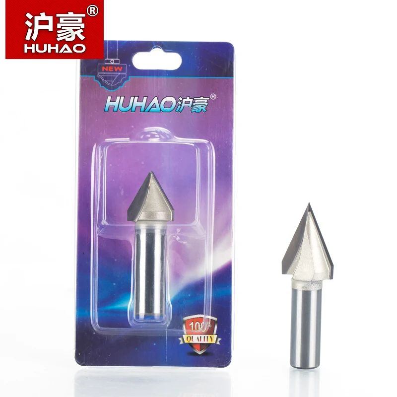 HUHAO 1pcs 1/2&quot 1/4&quot Shank 60 Deg V Type slotting cutter Tungsten Router Bits for wood Woodworking Carving Tool|tungsten router bits|router