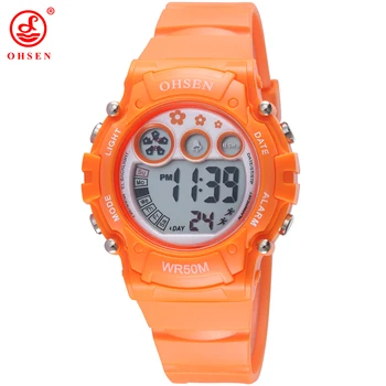 

Popular OHSEN Boys Girls Children Electronic Digital Watch Sport Watch Waterproof Rubber Band Army Kids Wristwatch Student Clock