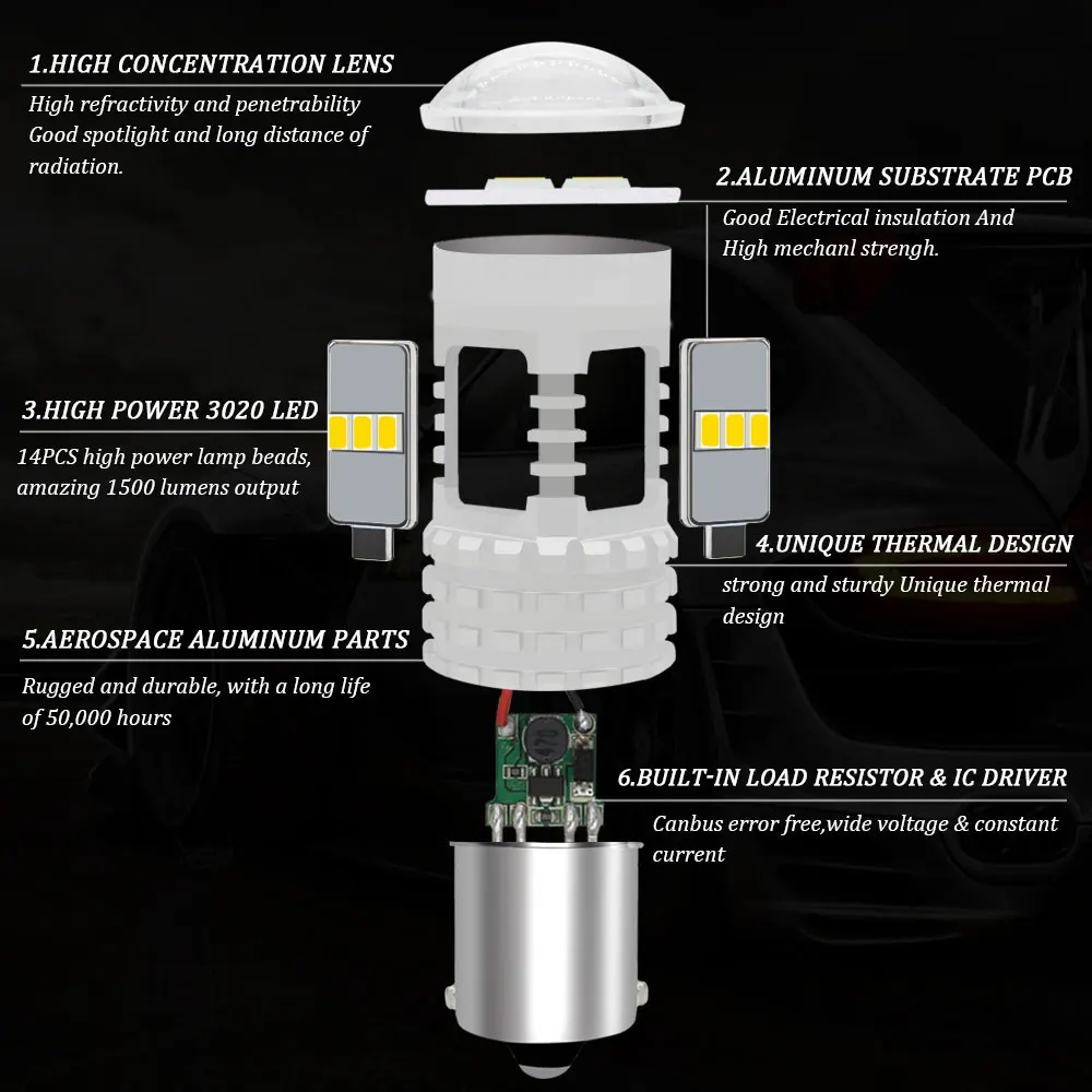 Белый 6000K Canbus без ошибок 1156 P21W BA15S S25 14SMD светодиодный светильник для SEAT LEON 3 MK3 Светодиодный дневной светильник дневные ходовые огни DRL