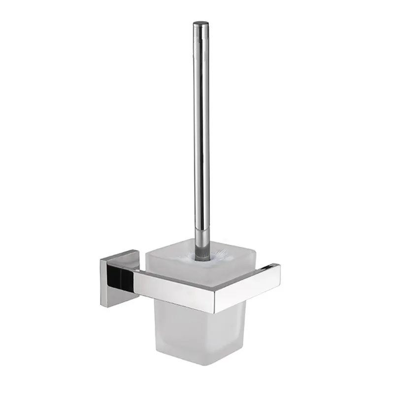 Toilet Brush Set Toilet Brush Holder Modern Stainless Steel Wall Mounted Toilet Brush Holder Shelf Toilet Brush Organizer Frosted Glass Brushed Nickel