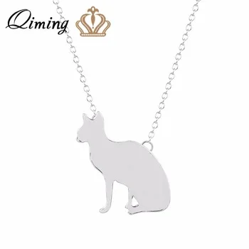 QIMING Cute Animal Cat Pendants&Necklaces For Women Handmade Cat Vintage Jewelry Accessories Party Gift Statement Necklace