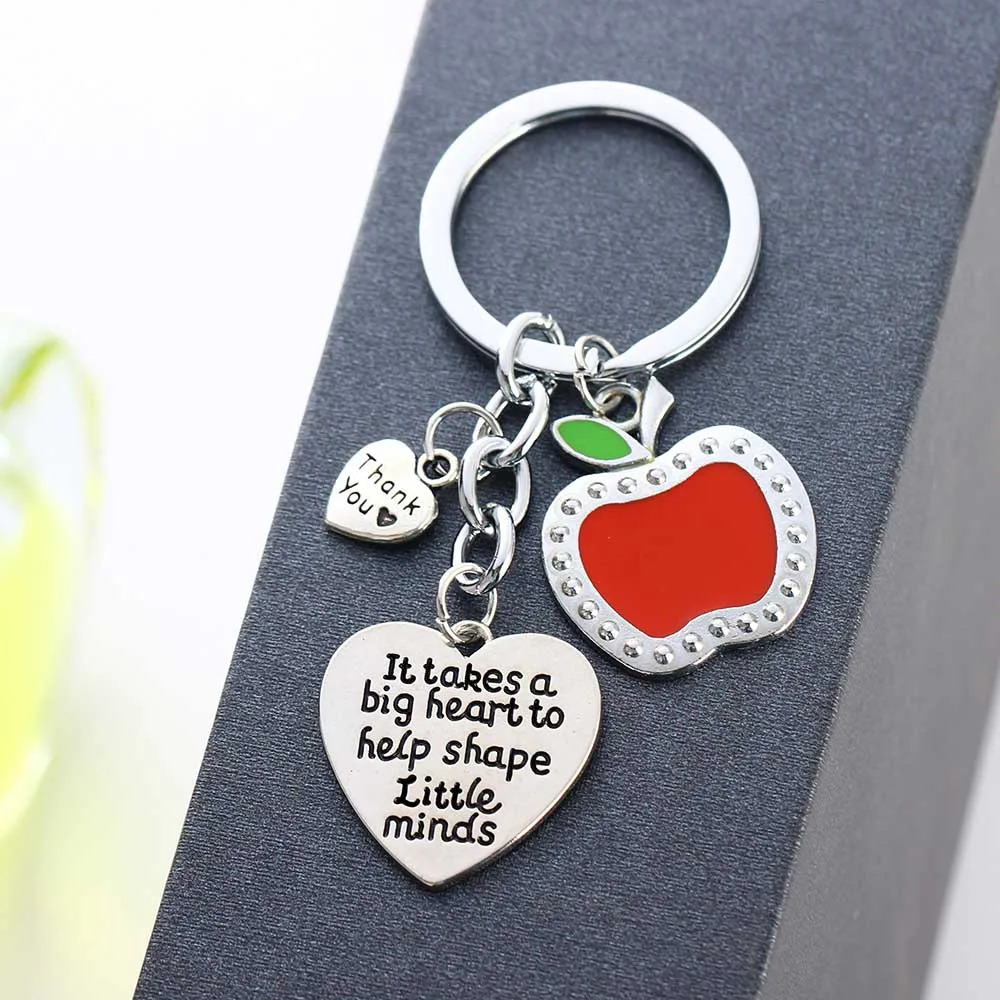 Благодарственные подарки для учителя брелок для ключей с логотипом Apple цепи удовлетворение Подарок для преподавателей брелок любовь подвеска в виде сердца - Цвет: Apple It Takes
