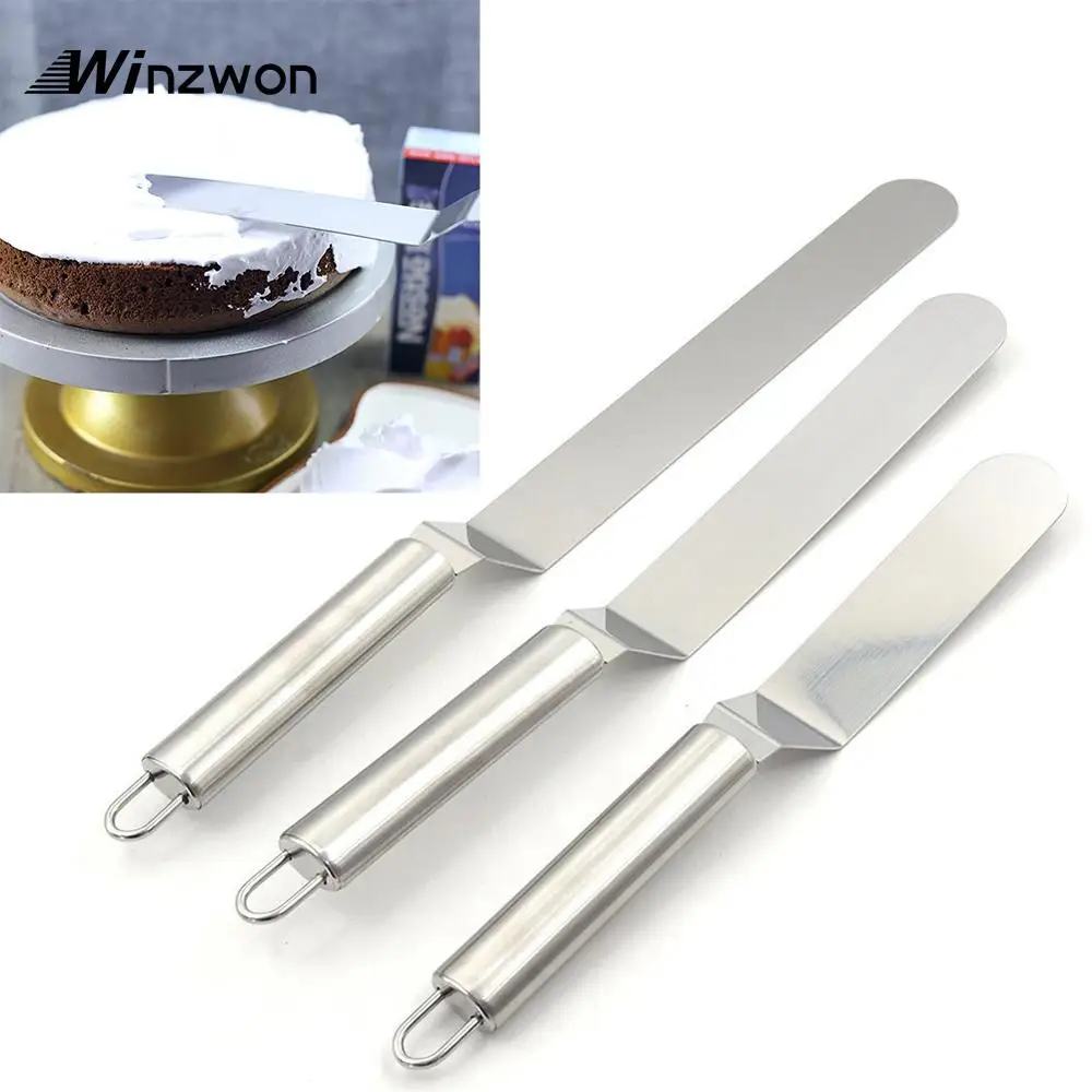  6/ 8/ 10 Inch Stainless Steel Straight Curved Hangable Cake Cream Spatulas Scraper Knife Baking Pas