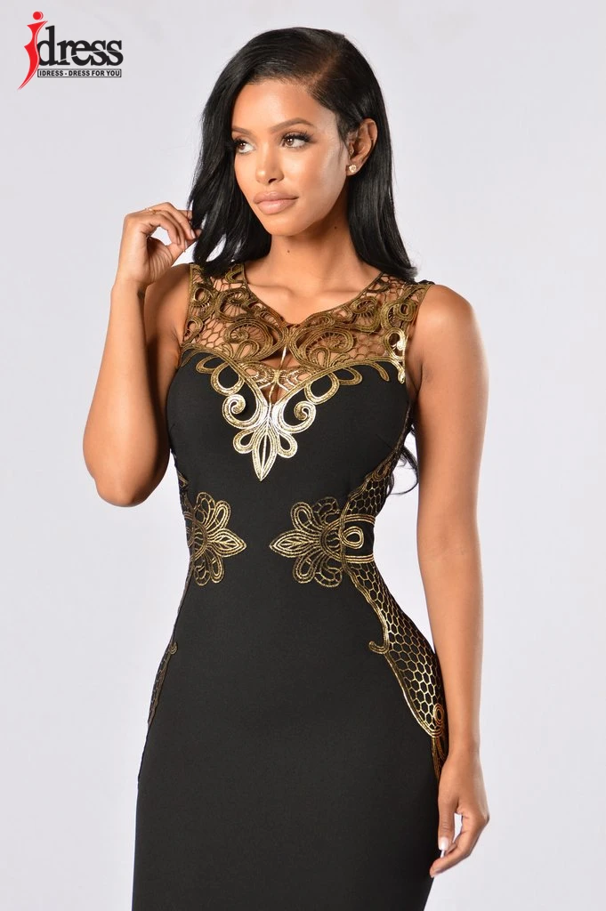 IDress Plus Size Women Clothing Bodycon Trendy Print Evening Dress for Women Golden Embroidered Dress Summer Women High Quality (7)