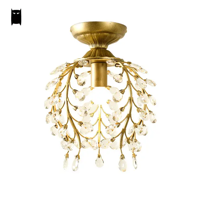 Black Gold Iron K9 Crystal Flower Ceiling Light Fixture Modern Black Gold Iron K9 Crystal Flower Ceiling Light Fixture Modern Rustic Country Plafon Luminaria Balcony Hallway