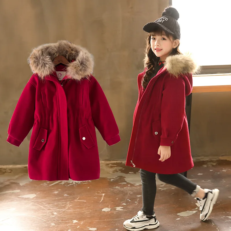 Детские куртки 2018 зима Новые Детские утепленные пальто Шерстяное пальто для девочек Детская верхняя одежда хлопковое Стеганое пальто