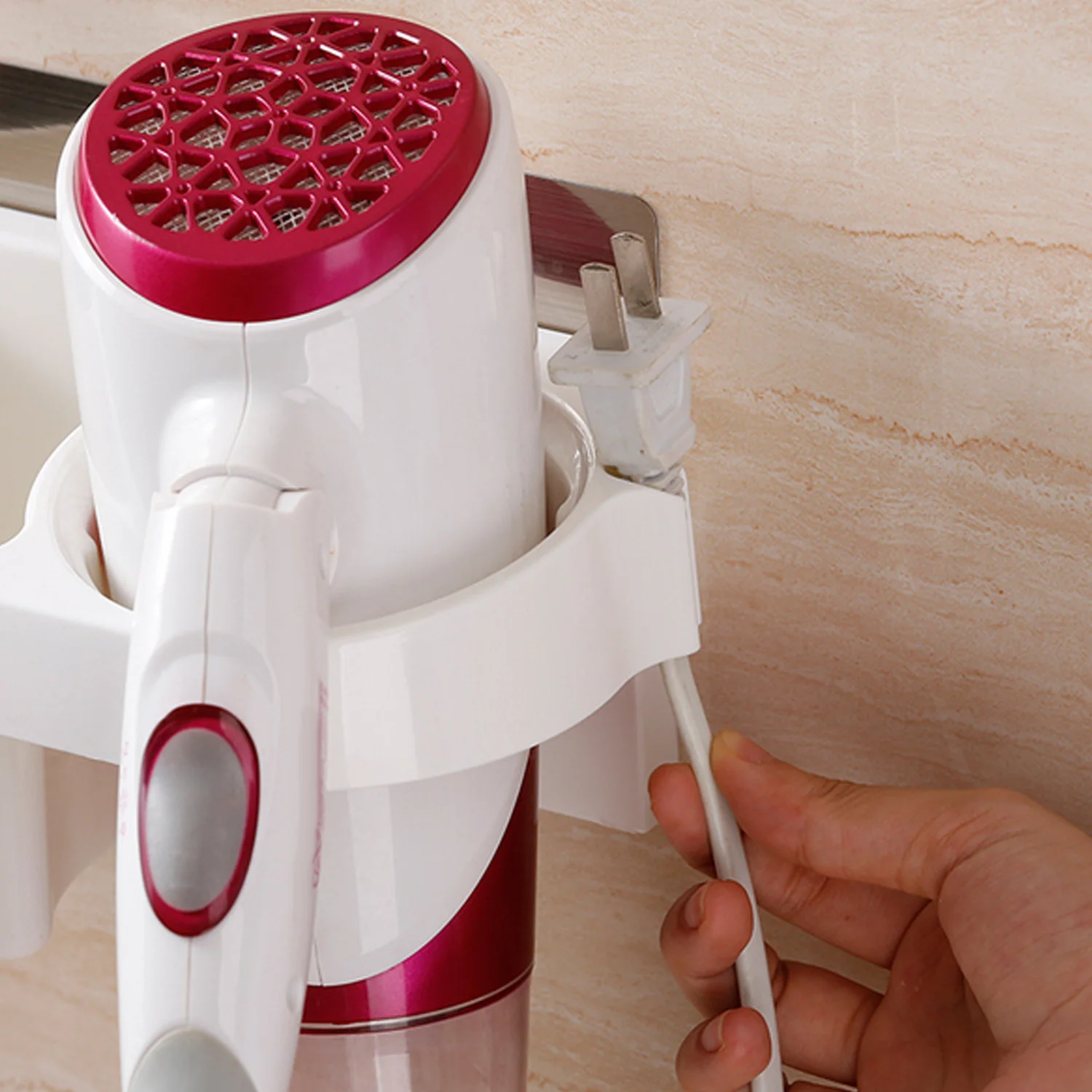 Behogar الحفر خالية PP جدار جبل مجفف الشعر تخزين حامل المنظم الرف رف للحمام الحمام فرشاة الأسنان فراشي شعر