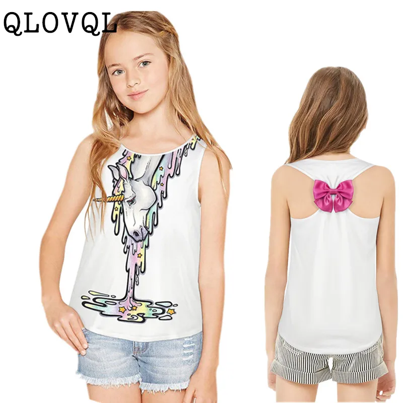 Футболки для девочек детские летние рубашки футболка без рукавов с бантом топы 9