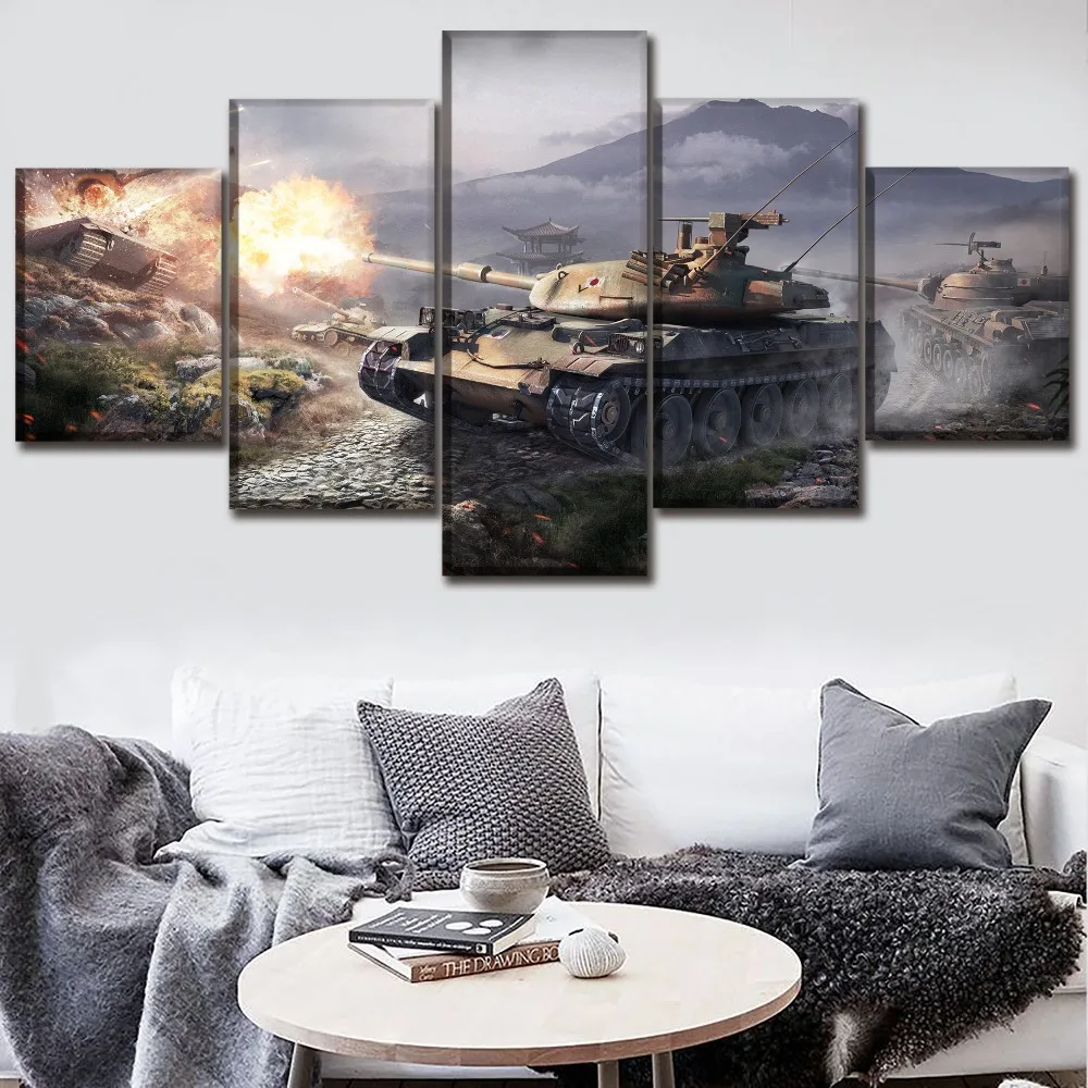 

Canvas Paintings Wall Art Modular Framework 5 Piece Game World Of Tanks Pictures Home Decor Artwork HD Printing Type Poster