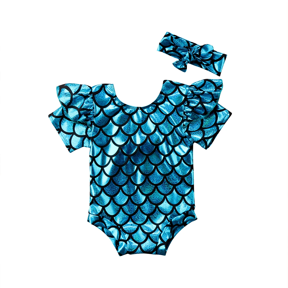 Plaid Kids Toddler Bikini Cute Cartoon Swimwear Baby Girls Blue Mermaid