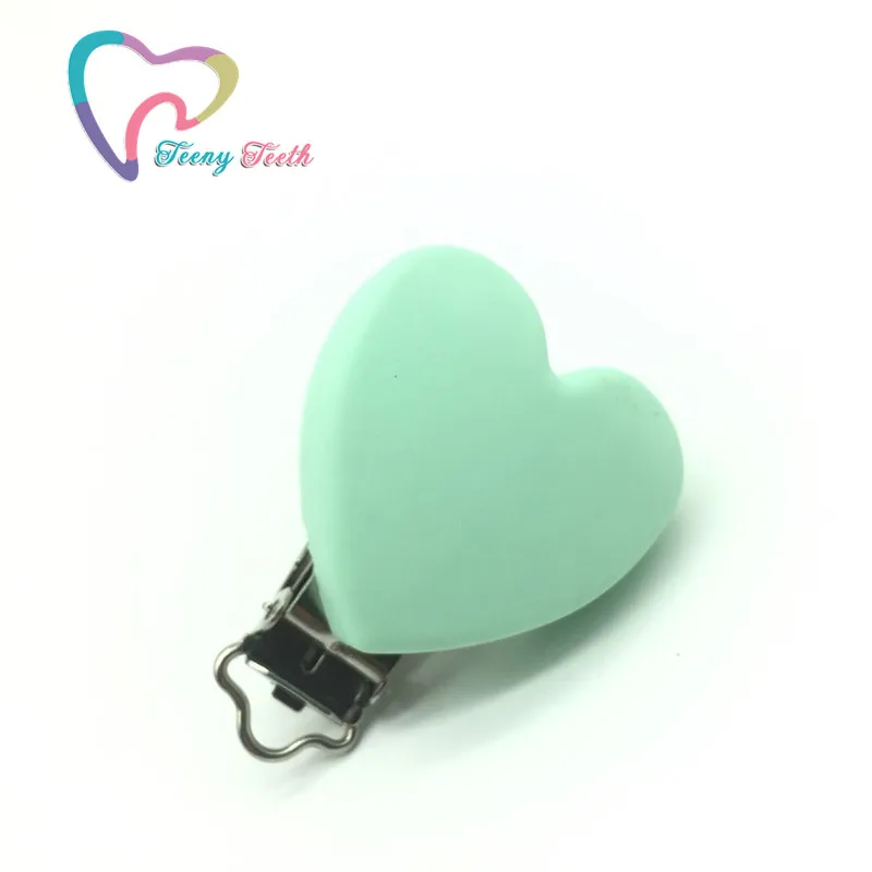 

TeenyTeeth 1PC Mint Heart Love Shaped Pacifier Clip Silicone Baby Teether teething Accessories Clip Non-toxic Nipple Clasps DIY