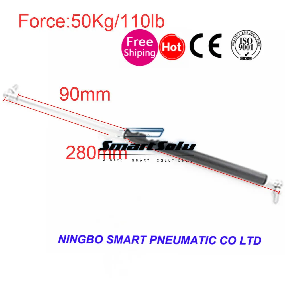 

free shipping 50KG/110lbs Force 90mm*280mm Gas Spring Damper for Furniture Car 90mm Stroke Gas Spring Gas Strut Door 280mm