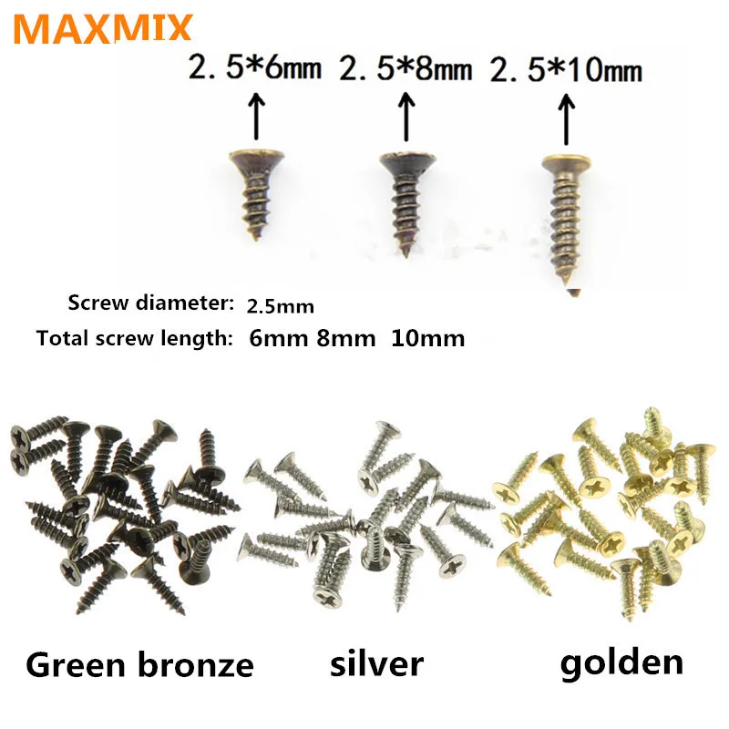 

MAXMIX 100PCS 2.5*6/ 2.5*8/2.5*10mm 2.5*12mm Flat head screw Carpenter's small screw Furniture wooden box hardware accessories
