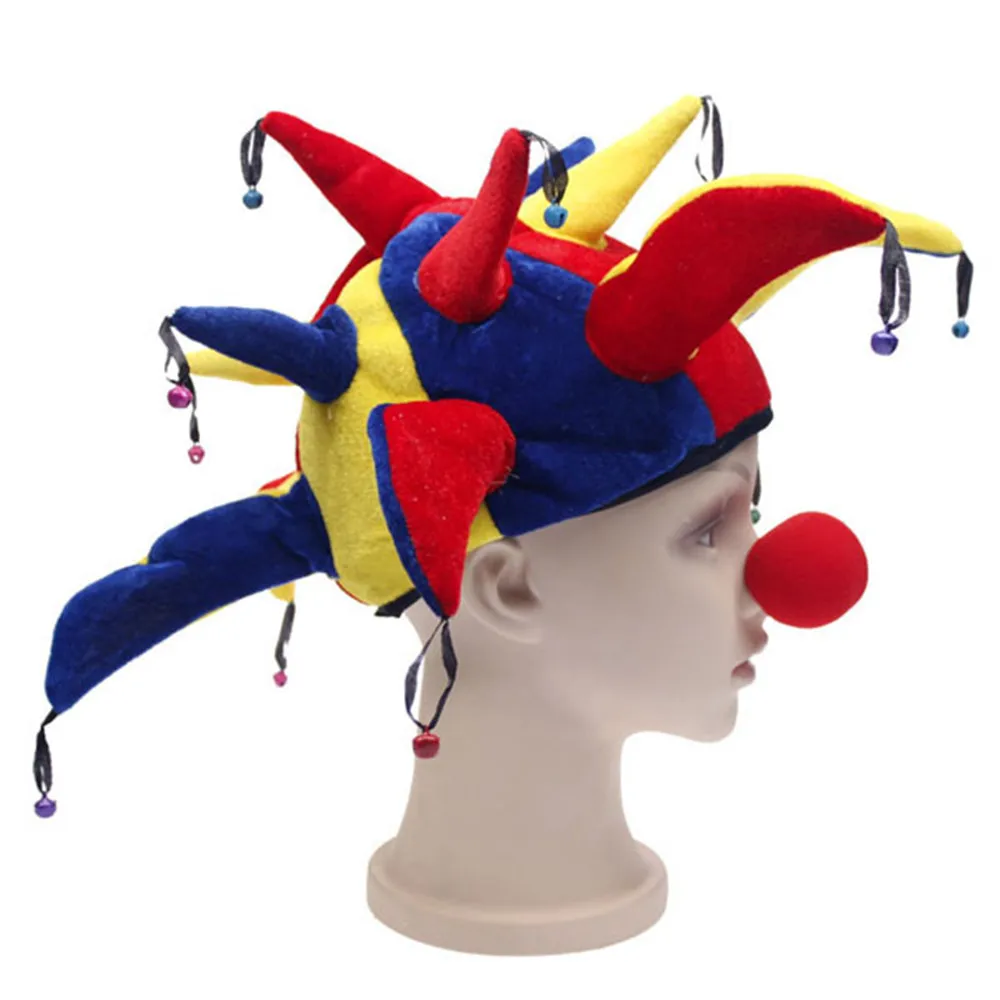 Забавный Хэллоуин маскарад красочные украшения косплей клоунская шляпа+ красный нос взрослый ребенок карнавальный клоун костюм