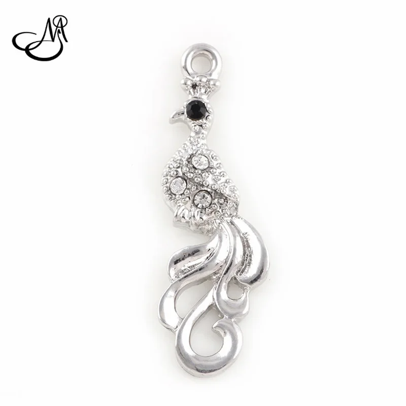 50pcs/lot Alloy Rhinestone Phoenix Dangle Charms Jewelry DIY necklace